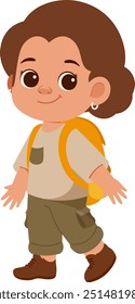 Happy Little Girl Hiking Illustration