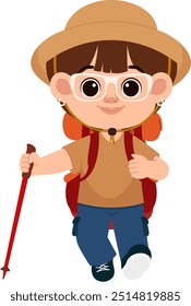 Happy Little Girl Hiking Illustration