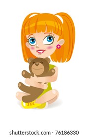 Happy little girl hugging teddy bear