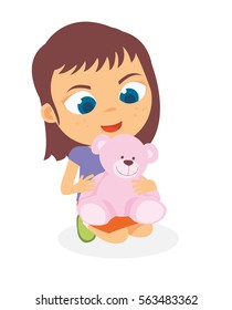 Happy Little Girl Playing Her Doll