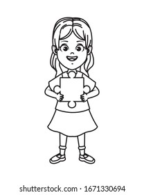 happy little girl with puzzle piece character vector illustration design