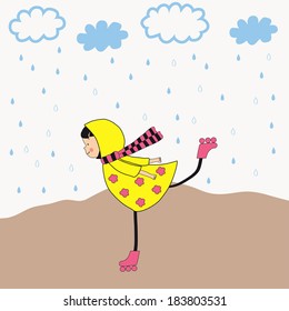 happy little girl in the rain