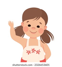 Happy Little Girl with Raised Up Hand Smiling Vector Illustration