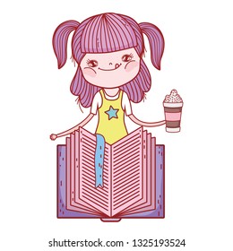 happy little girl reading book