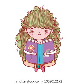 happy little girl reading book