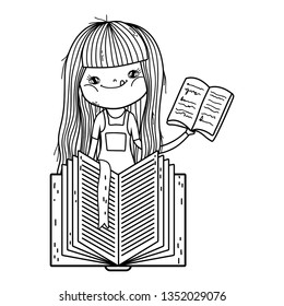 happy little girl reading book