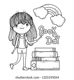 happy little girl reading books