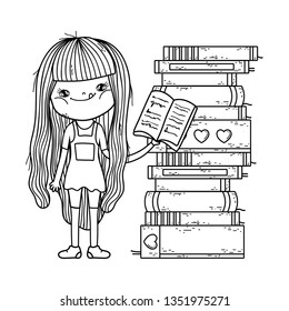 happy little girl reading books