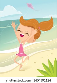 happy little girl running on the beach