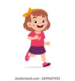 Happy Little Girl Running with Positive Expression in Cartoon Illustration Style on White Background