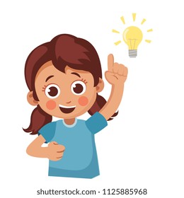 happy little girl shows finger up. child got new idea. cartoon vector illustration