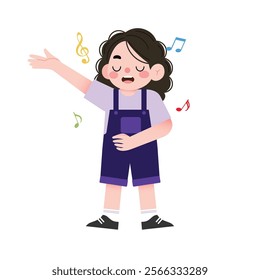 Happy Little Girl Singing Cartoon Illustration Child Music Joyful Expression Kid Singing