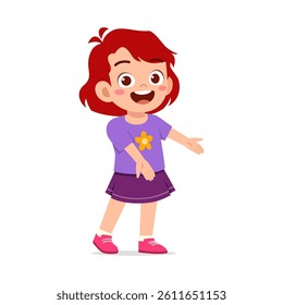 Happy Little Girl Smiling with Open Arms, Ready for a Hug and Wearing Purple Clothes