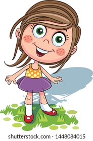 Happy little girl standing on grass