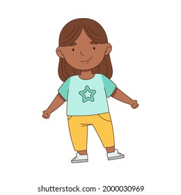 Happy Little Girl Standing with Open Arms for Hug Vector Illustration