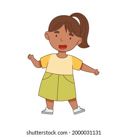 Happy Little Girl Standing with Open Arms for Hug Vector Illustration