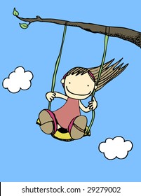 happy little girl swinging