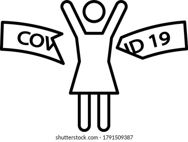 Happy little girl takes dergit torn inscription coronavirus outdoor concept, Victory over coronavirus vector icon design, The end of COVID-19 Pandemic crisis and lockdown symbol on white background