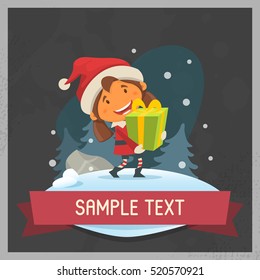 Happy little girl. Vector illustration on the theme of Christmas and New Year