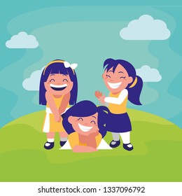 happy little girls in the camp