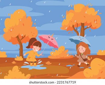 Funny children jump in puddle a flat cartoon Vector Image