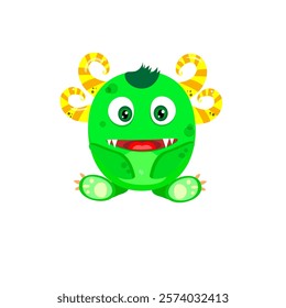 Happy little green monster alien character