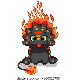 Happy Little Grey Fire Dragon Character, White Background, Cartoon Hand Drawn Vector Illustration EPS 10