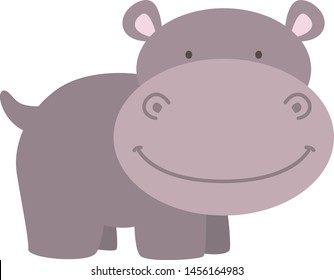 Happy little hippo, illustration, vector on white background
