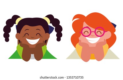 happy little interracial girls characters