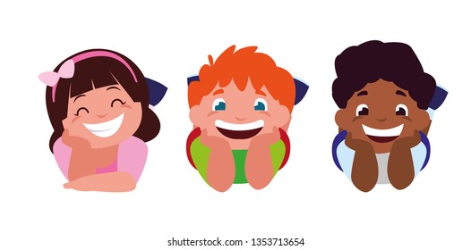 happy little interracial kids characters