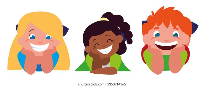happy little interracial kids characters