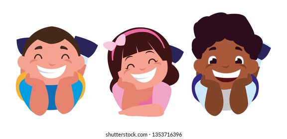 happy little interracial kids characters