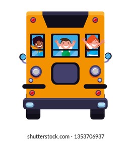 happy little interracial school kids in the bus