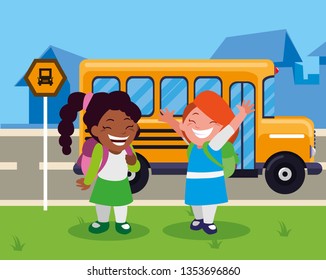 happy little interracial schoolgirls characters