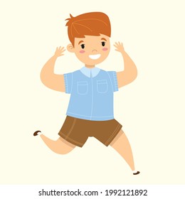Happy little kid isolated in the flat style on white background