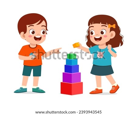 happy little kid play brick with friend