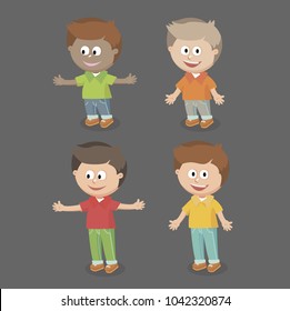 Happy little kids cartoon character set. Vector illustration.