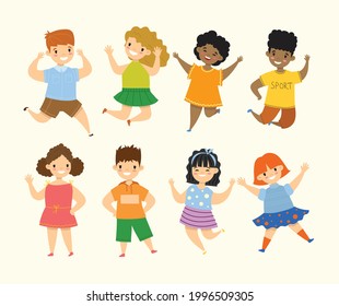 Happy little kids collection set. Isolated on white background in the flat style