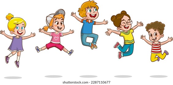 Happy Little Kids Having Fun. vector illustration of cute kids jumping dancing