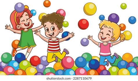 Niños Felices Divirtiéndose. ilustración vectorial de niños lindos saltando bailando