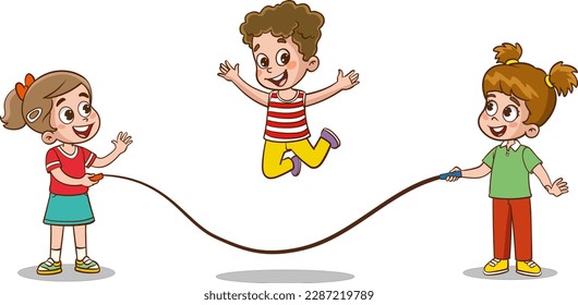 Happy Little Kids Having Fun. vector illustration of cute kids jumping rope