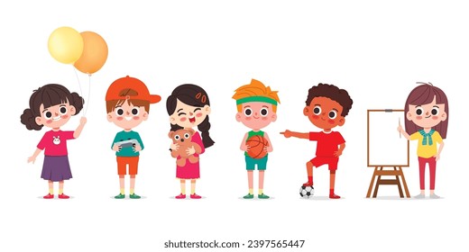 Happy Little Kids Having Fun. Children with the toys.