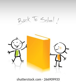 Happy little kids, holding a book. Education, back to school concept vector illustration, sketchy doodle style drawing. 
