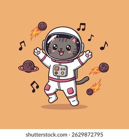 Ein glückliches kleines Kätzchen, das die Galaxie erforscht.