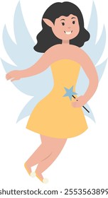 Happy Little Lady Fairy Character. Vector Illustration in Cartoon Style.