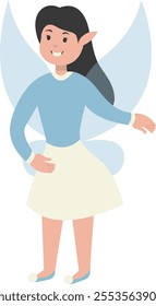 Happy Little Lady Fairy Character. Vector Illustration in Cartoon Style.