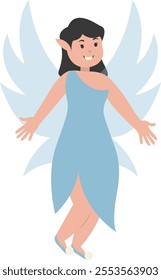 Happy Little Lady Fairy Character. Vector Illustration in Cartoon Style.