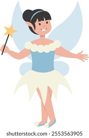 Happy Little Lady Fairy Character. Vector Illustration in Cartoon Style.