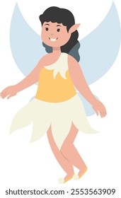 Happy Little Lady Fairy Character. Vector Illustration in Cartoon Style.