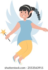 Happy Little Lady Fairy Character. Vector Illustration in Cartoon Style.